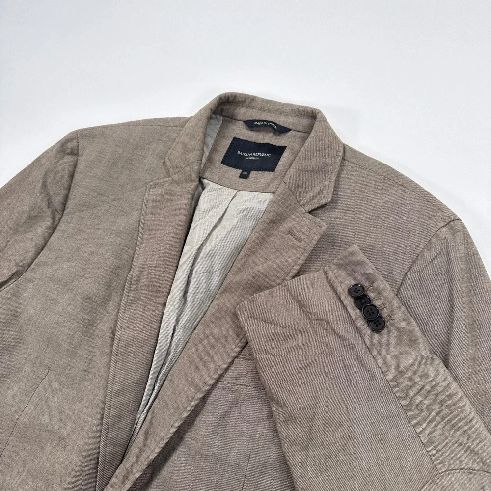 Banana Republic Mens Blazer 42L Brown Tailored Fit Elbow Patch Academic Cotton